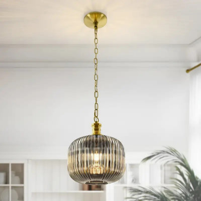 Luminaire suspendu moderne à hauteur réglable 1pc, abat-jour en verre rayé, lustre en métal semi-encastré, 110 V câblé, aucune source de lumière incluse, avec quincaillerie d'installation
