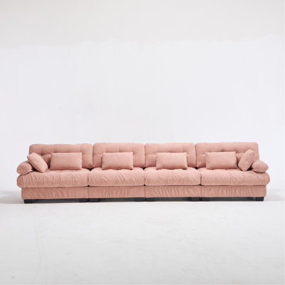 Modular Sectional Sofa Cloud Couch, Modern Sectional Couches for Living Room, Deep Seat Modular Couch with Round Armrests 6 Pillows, 4-Seat Comfy advanced flannelette Sofa for Bedroom