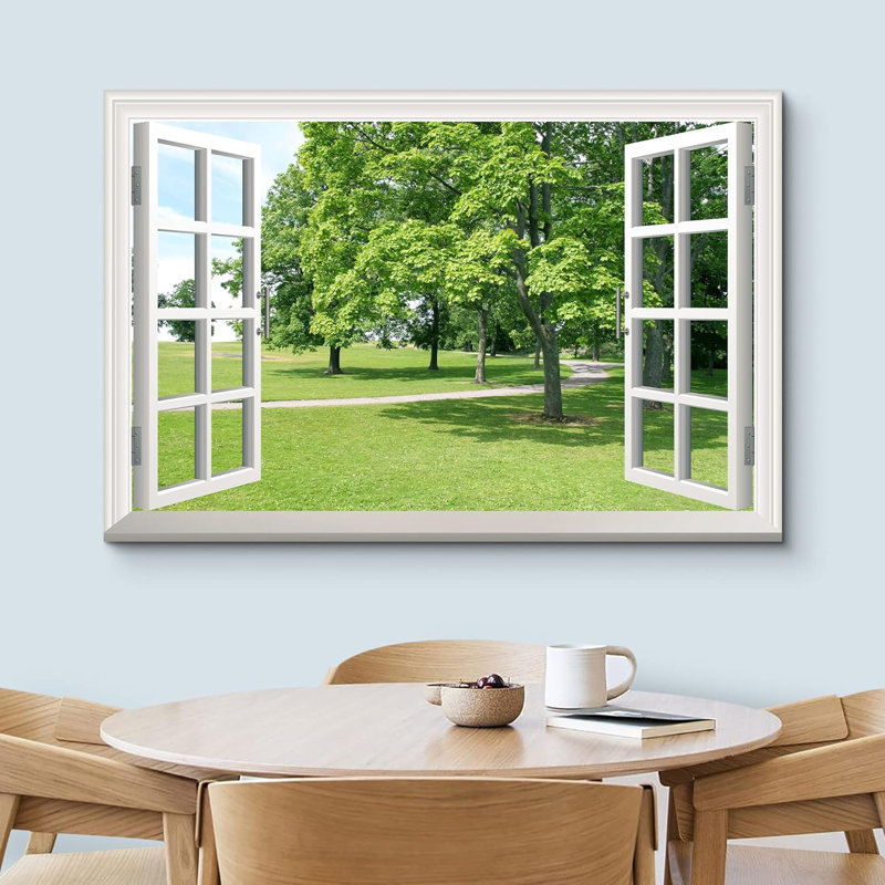 Window Scenery " Park With Green Trees ", 32" H x 48" W