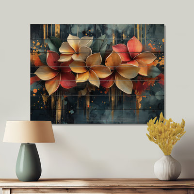 Fury River of Aqua Plumeria Blossom I - décoration murale en bois Plumeria - sur bois de pin naturel
