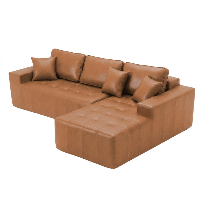 Canapé-lit modulaire en L avec méridienne d'angle, coussins de compression, sans assemblage, Marron clair