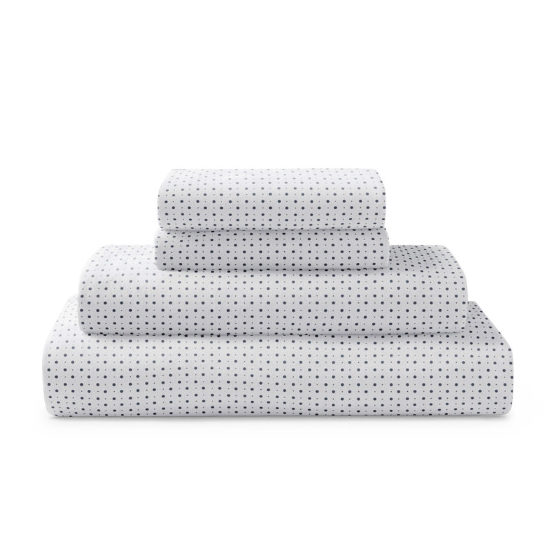 Twin Polka Dot Navy Cotton Jersey Knit Sheet Set