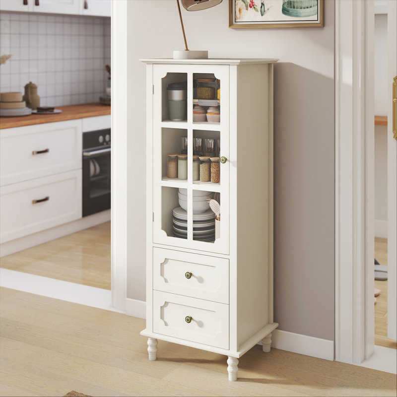 Minimalism Buffet Cabinet with  Glass Doors and Double Drawer, Modern Wooden Storage Sideboard Cupboard for Living room, Dining Room Hallway Entryway (white)