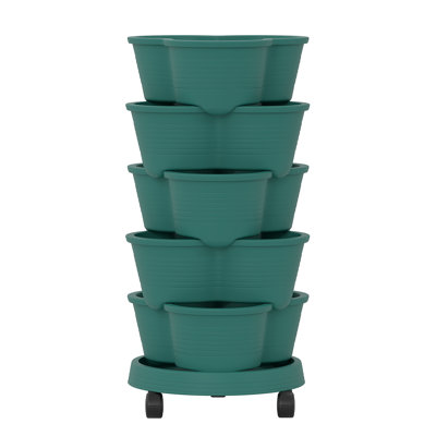Soban 2 Pcs Strawberry Vertical Planter, 5 Tiered Stacking Garden Tower, Stackable Herb Vegetable Planters With Support Pole Indoor And Outdoor