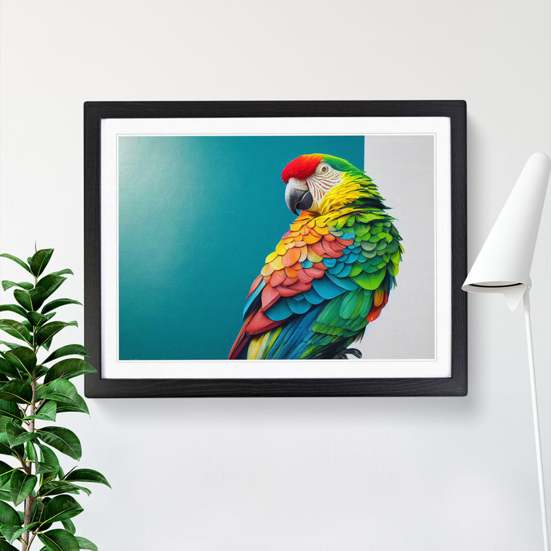 Captivating Parrot 1 Piece Single Picture Frame Wall Art, 25cm H x 34cm W x 2cm D, Black