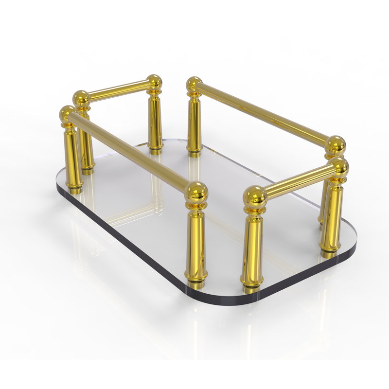 Polished Brass and Glass Vanity Top Towel Tray