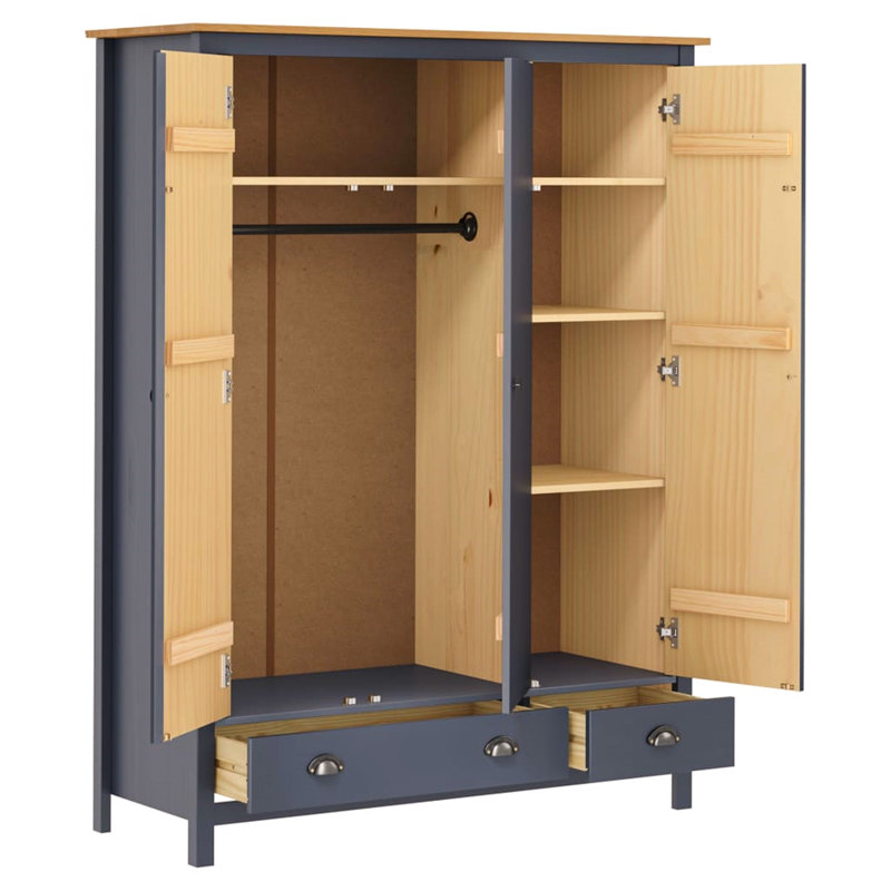 Cyanthia Solid Wood Wardrobe, Grey/Honey Brown