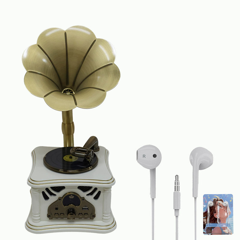 Mini haut-parleur Bluetooth blanc en bois avec radio rétro, son stéréo, sans fil Bluetooth, entrée AUX, lecture USB et prise casque 3,5 mm