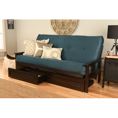 La base de futon pleine grandeur Stratford comprend des tiroirs de rangement et un matelas