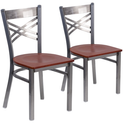 2 Pack Clear Coated "X" Back Metal Restaurant Chair
