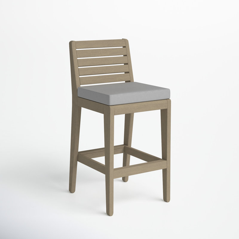 Sustain Gray Acacia Wood Outdoor Bar Stool with Cushion
