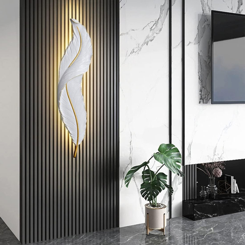 Lampe murale moderne en plumes à DEL, lumière murale décorative pour chambre à coucher, chevet, couloir, salon et mur de fond