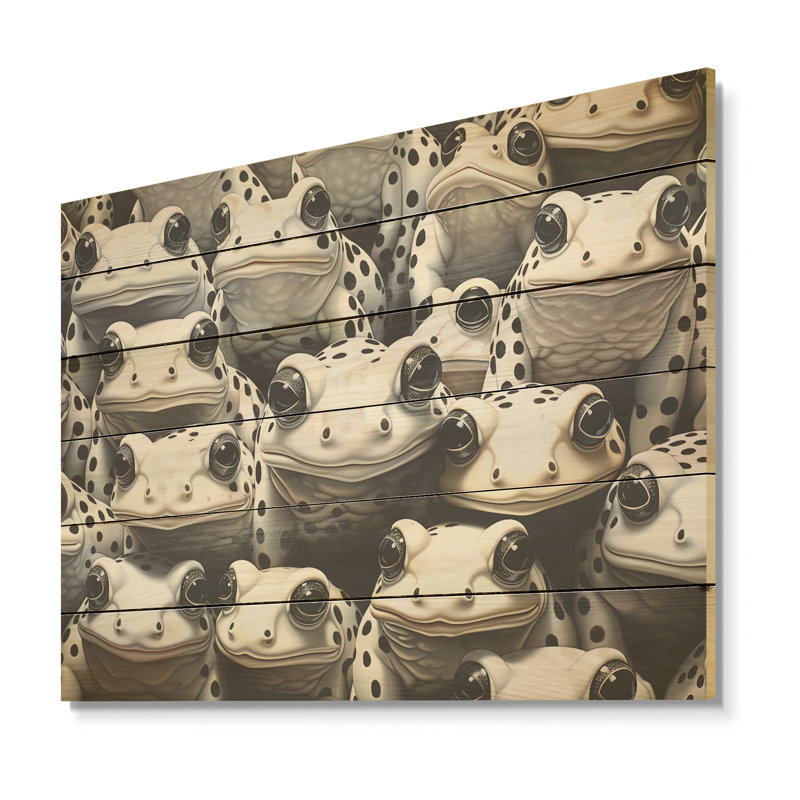 Art mural grenouilles noir et blanc I - Frogs & Toads Wood, art mural sur bois de pin naturel, H 10 po x l 20 po