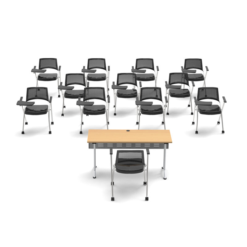 12 Person Flip Top 22'' L Modular Training Table and Chair Set with Casters and Modesty Panel