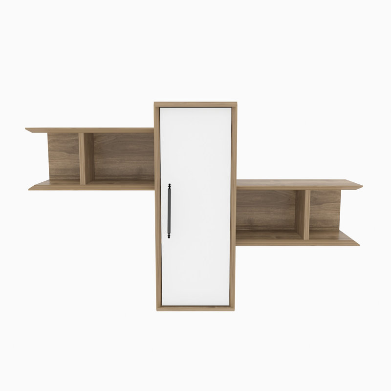 Modern Wall Shelf, Walnut & White Finish, 46.8 x 13.8 x 20.4 inches | 100% Melamine Coated Particle Board, Thickness: 0.7 inches | Stylish Storage Solution for Living Room, Office, or Bedroom, Durable & Elegant Design