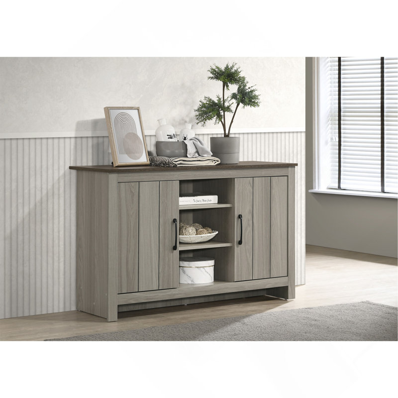 Console Table 47"W Gray Oak , Buffet Table, Sideboard With Shelves And Cabinet Doors