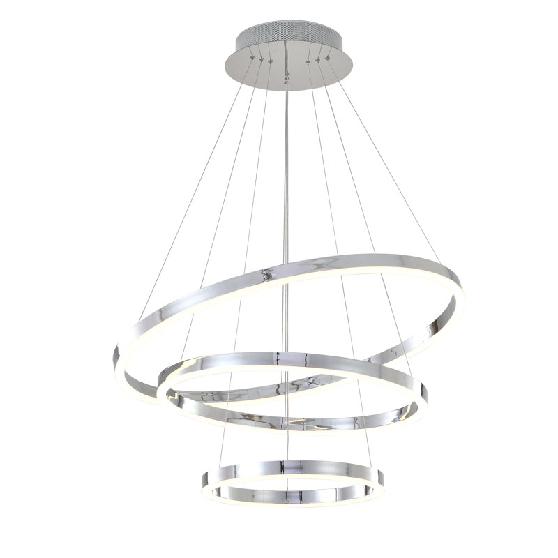 Schaaf Modern LED 3 Halo Ring Chandelier, Chrome