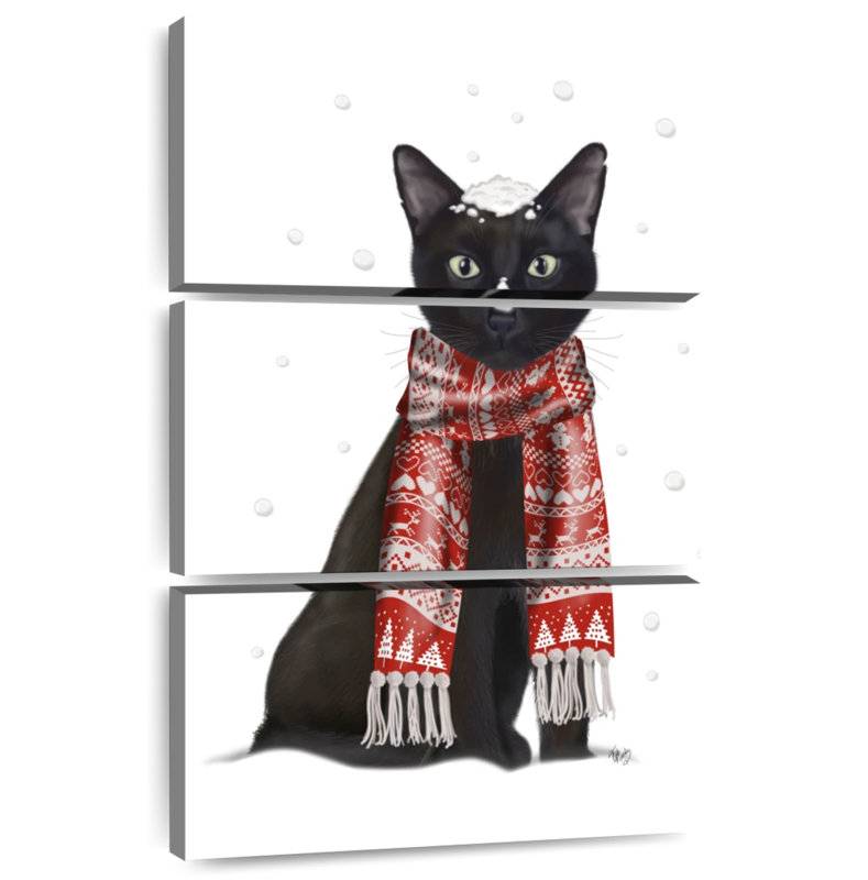 Brampt Black Cat Red Scarf, 74" H x 48" W