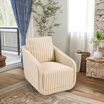 34.25" Wide Contemporary Striped Soft Upholstered Swivel Arm Accent Chair