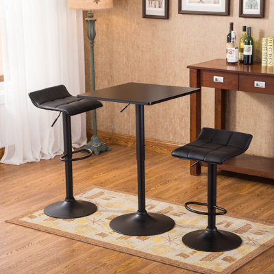 Ensemble de bar et 2 tabourets de bar réglables en cuir reconstitué