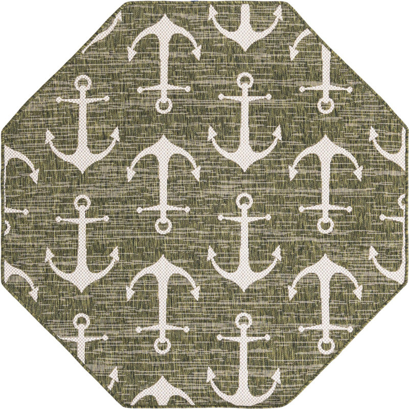 Outdoor Ayton Area Rug Green Color, Octagon 5'3" x 5'3"