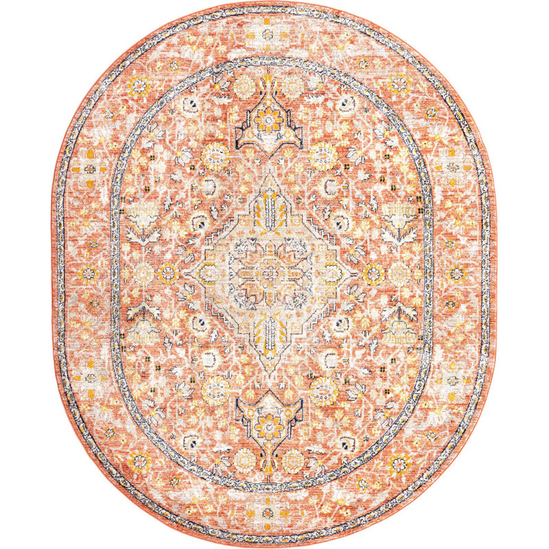Alkire Oriental Area Rug, Oval 5'3" x 8', Brick Red