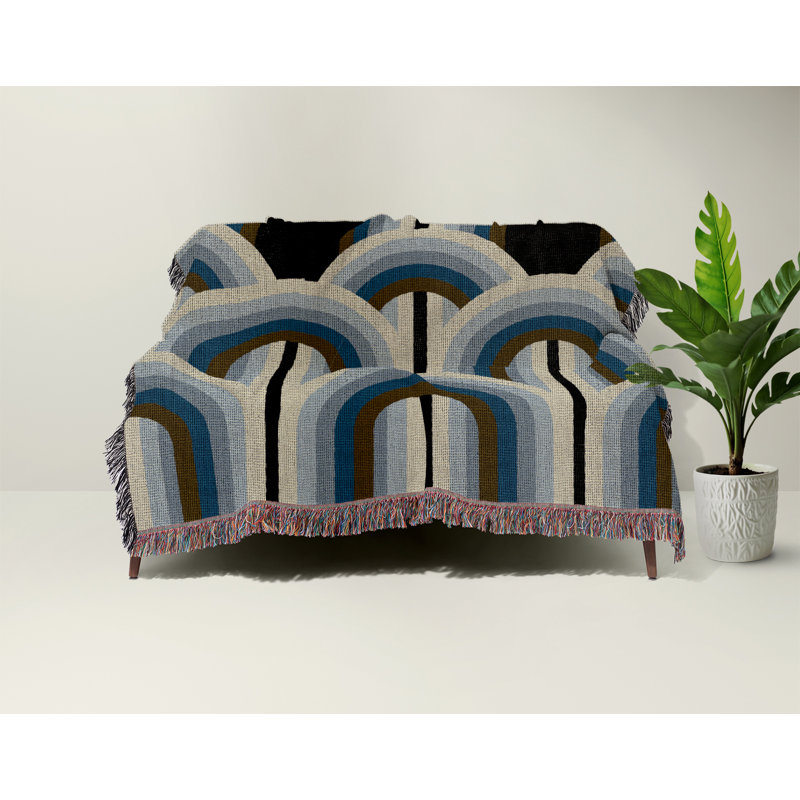 Jeté en mélange de coton Farni, Bleu, L 80 po x l 60 po