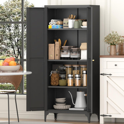 [Métal réglable] Armoire de rangement en métal à 2 portes avec tablettes réglables et armoire en acier pour la cuisine, le salon, la salle à manger et le bureau