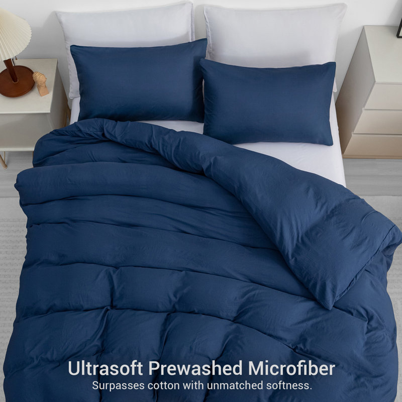 Microfiber Solid Colour Duvet Cover Set, King (220cm x 230cm), Navy