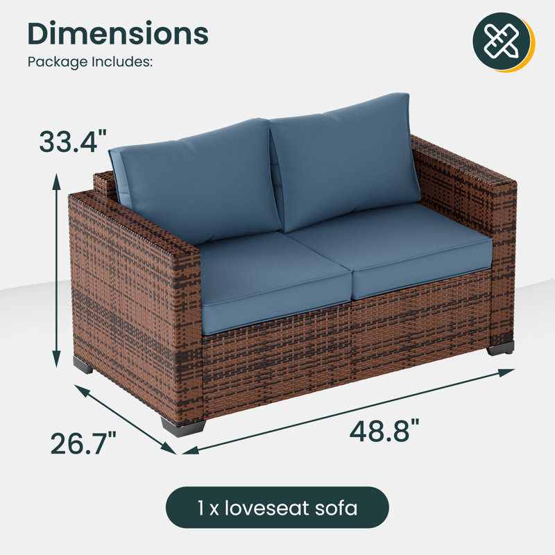 Shawhin 55.5'' Polyethylene (PE) Wicker Outdoor Patio Loveseat, Navy