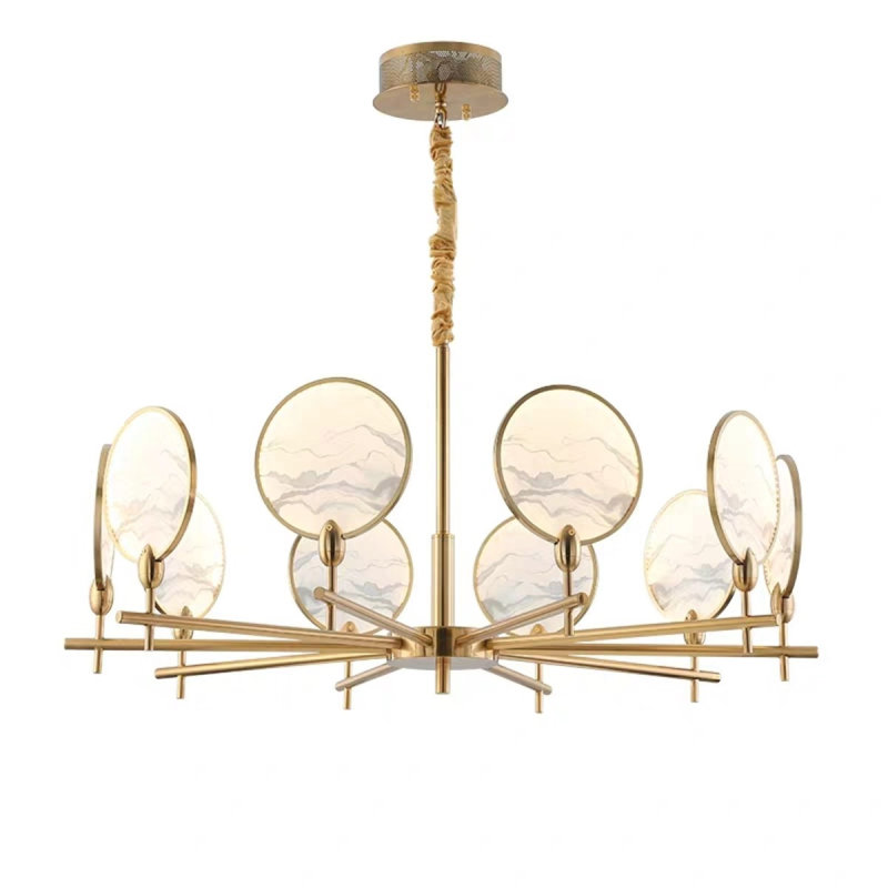 Lustre en fer clair Deyvon Caviar, Étain, Transparent texturé, 48" Diameter x 28” Height