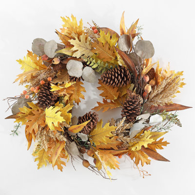 Couronne de chêne en feuilles de chêne et d'eucalyptus 30 po