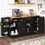 Buffet de rangement multifonctionnel pour la salle à manger de cuisine, tablettes réglables noires, tablettes et bocaux coulissants à 3 niveaux, espaces de table extensibles à fermeture en douceur, armoire gauche flexible