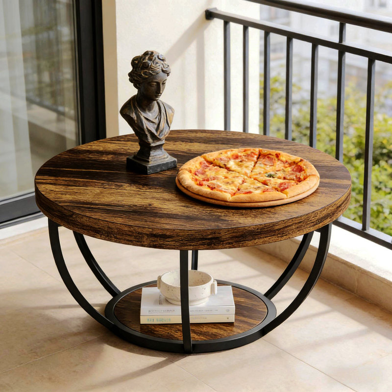 Table ronde à 2 niveaux, table de voeux en bois, table basse, petite table de bureau, Rustique