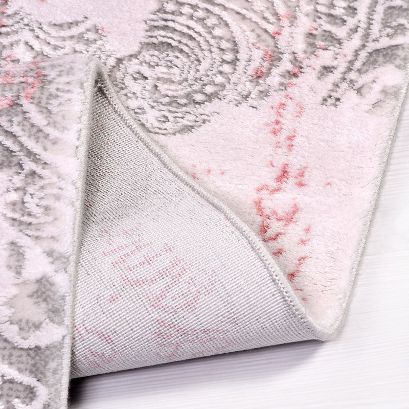 Tapis moderne / abstrait rose lavable à la machine antidérapant, Tapis de couloir 2 pi 7 po x 6 pi 6 po