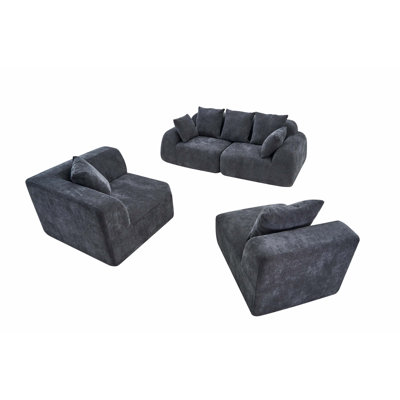 118' Oversized Cloud Velvet Curved L-Shape Sectional Couch With Chaise, Upholstered Compression Memory Foam Modular Sofa For Living Room, No Assembly Required