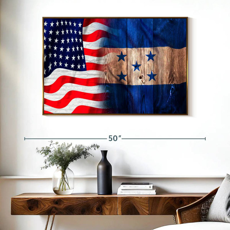Drapeau des États-Unis et du Honduras, Cadre flottant doré, 40 po x 27 po