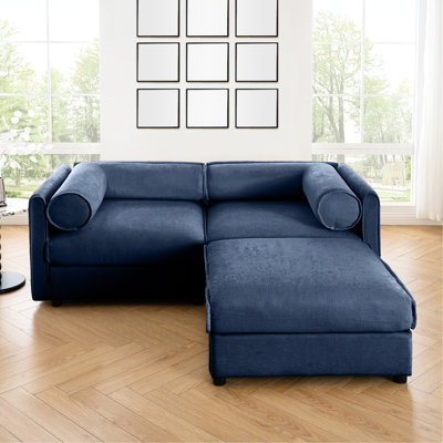 Blue Chenille With Cylindrical And Storage Compartment, Stylish Modern 2 , Relaxing