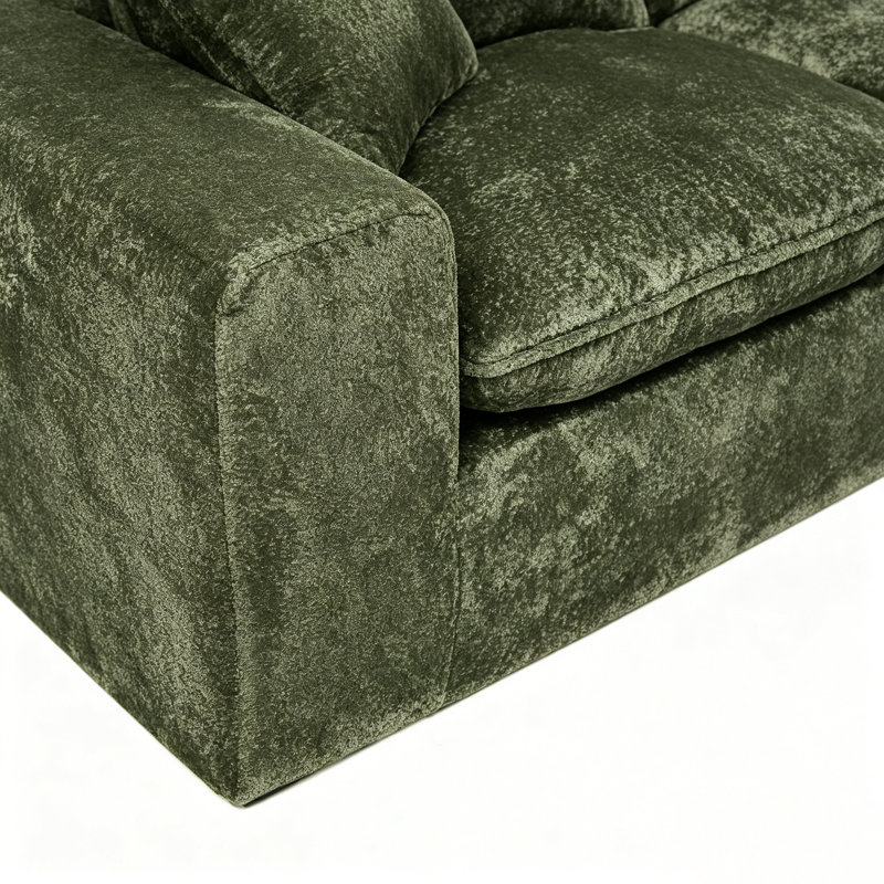 Canapé modulaire en forme de L 107 po avec repose-pieds mobile et coussins pour le salon, Green Boucle