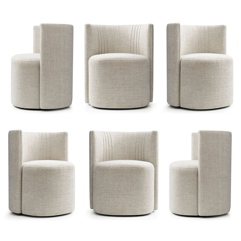 Modern Barrel Back Upholstered Dining Chairs with Hidden Casters, Cream