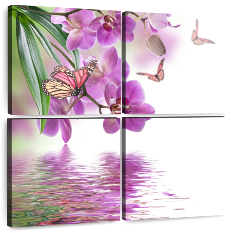 Orchidée et papillons, H 26 po x l 26 po