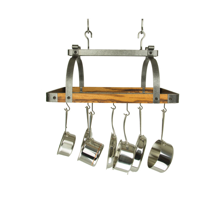 Handcrafted Tigerwood and Metal Rectangle Ceiling Pot Rack