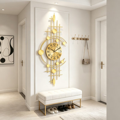 Grande horloge murale dorée avec mouvement à quartz silencieux, décorations en miroir en métal pour le salon, la cuisine, la chambre à coucher et le bureau