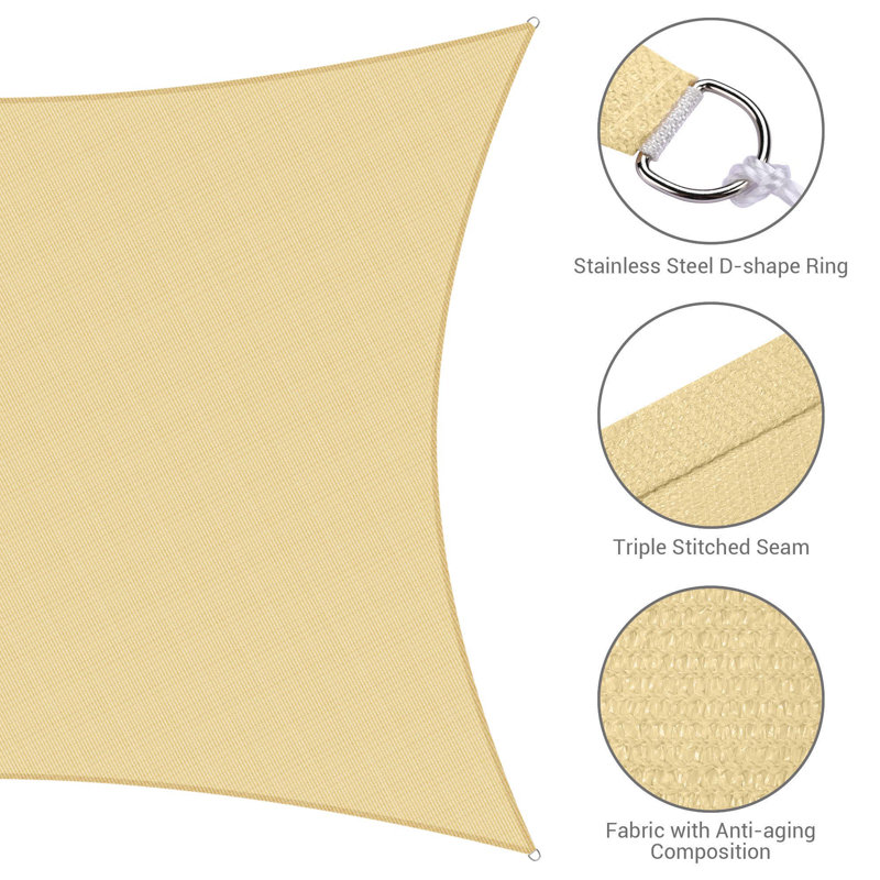 Beige HDPE Rectangle Sun Shade Sail for Patio, 13x10 ft