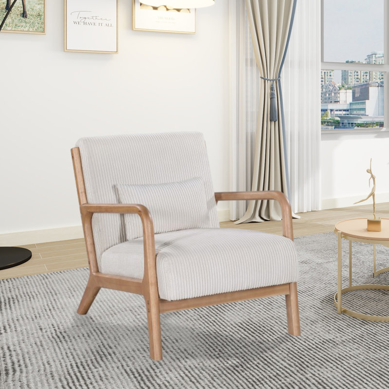 Accent Chair, Mid-century Modern Armchair With Solid Wood Frame,armchair With An Extra Pillow For Living Room, Bedroom, Beige