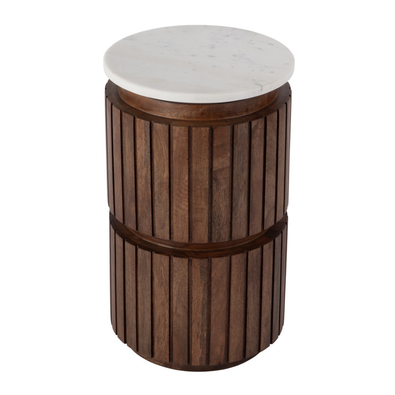 Lamberth 12 in. W Round Marble and Wood Side Table