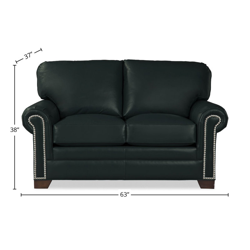 Copola 63" Genuine Leather Rolled Arm Loveseat, Black Genuine Leather