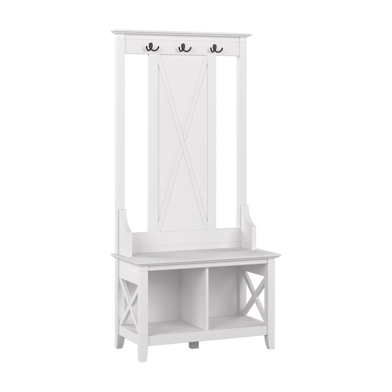 Arbre d'entrée Huckins de 32 po de largeur avec banc et rangement pour chaussures, Blanc pur