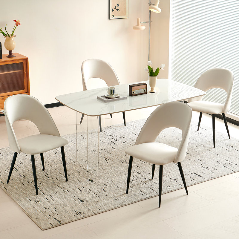 Chaise rembourrée moderne en velours courbé (blanc), Blanc