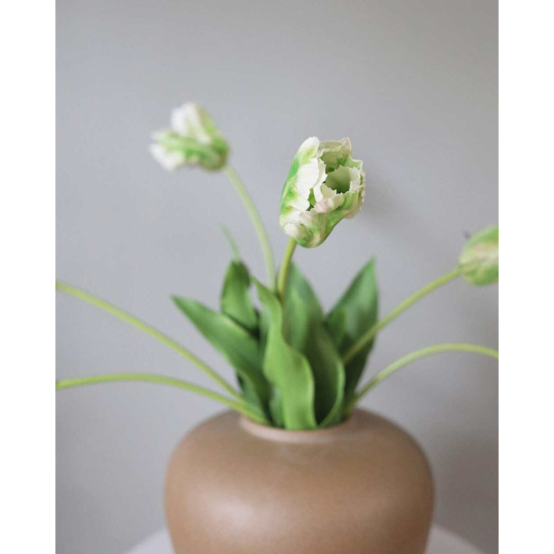 Real Touch Lemon Parrot Tulip 27", White